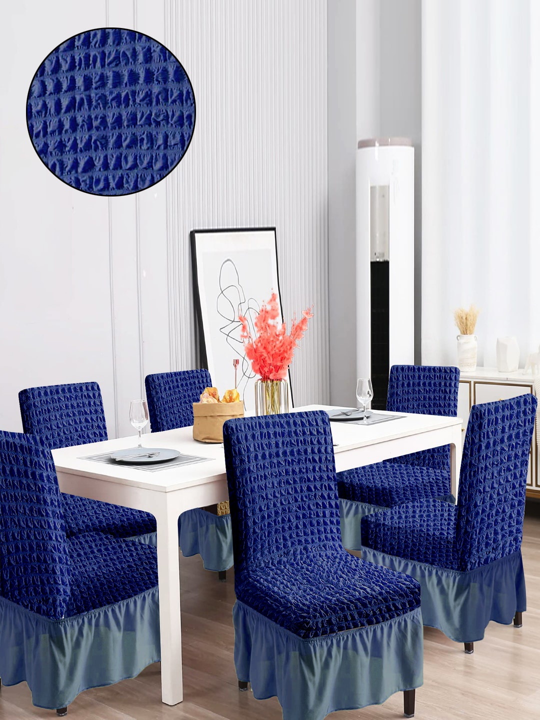 Cortina Navy Blue 6-Pieces Square Textured Chair Covers