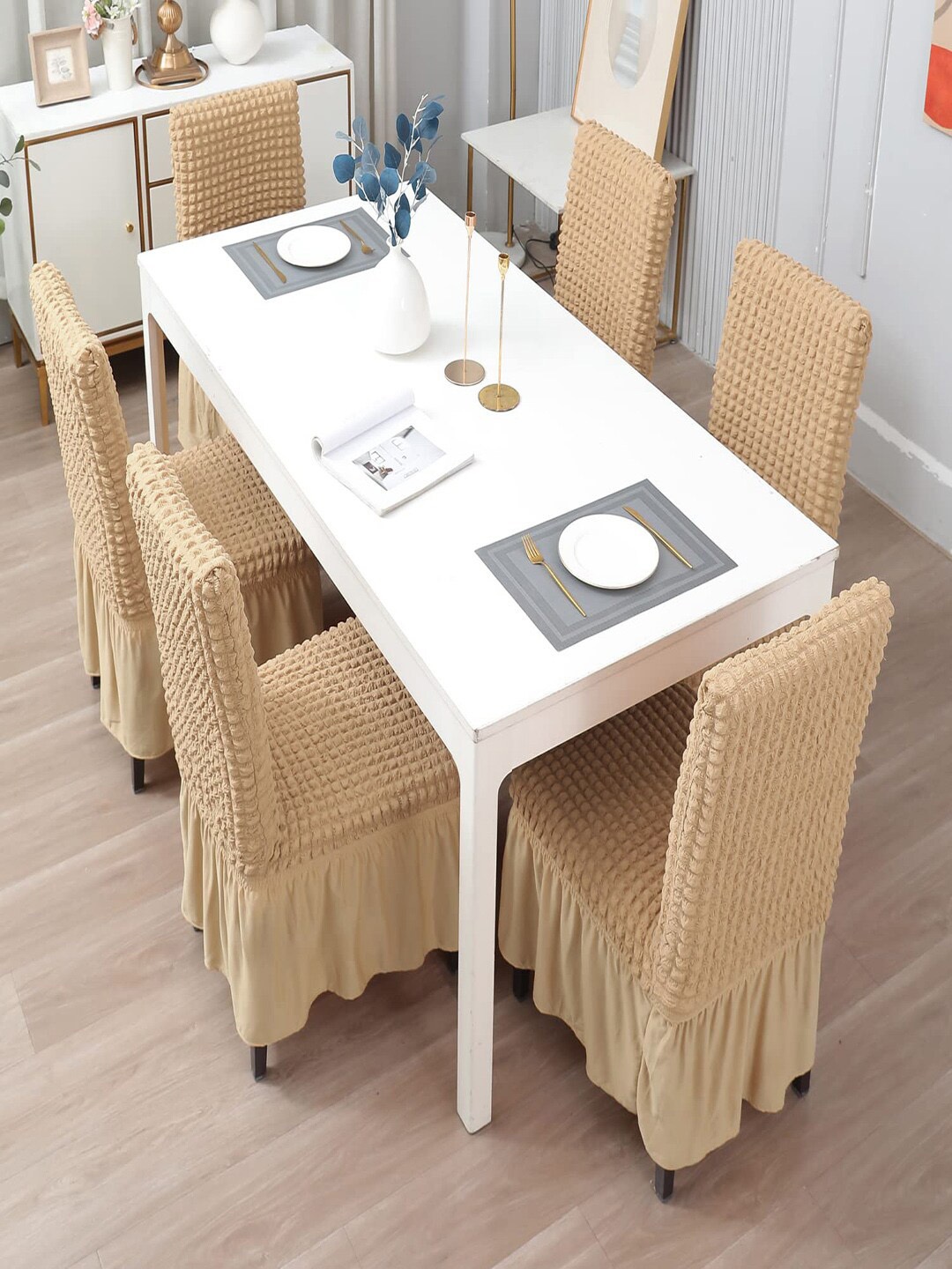

Cortina 6-Pcs Beige Textured Chair Covers