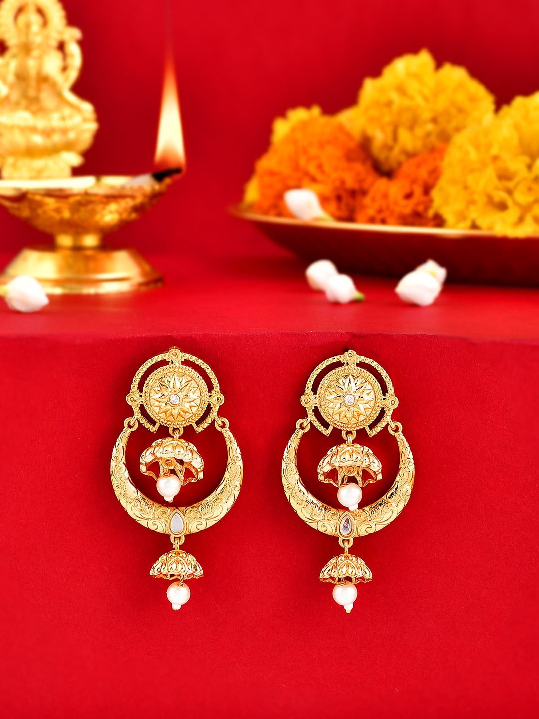 

Voylla Aradhana Anmoldeep Gold-Plated Contemporary Drop Earrings