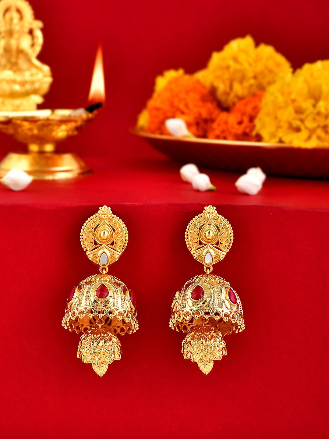 

Voylla Gold-Plated Stone-Studded Contemporary Jhumkas