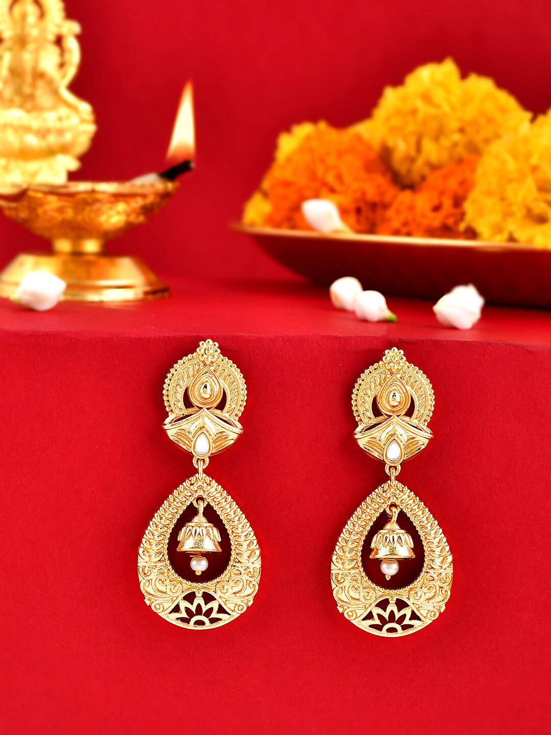 

Voylla Aradhana Saudamini Gold-Plated Contemporary Temple Drop Earrings