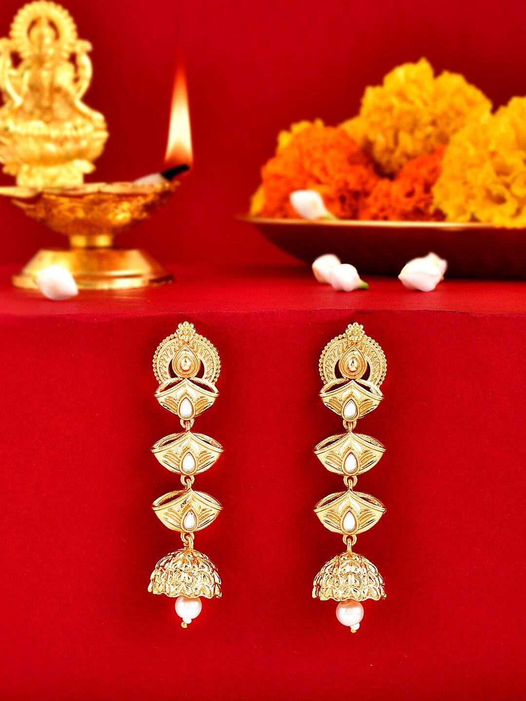 

Voylla Aradhana Anishi Gold-Plated Contemporary Temple Jhumkas