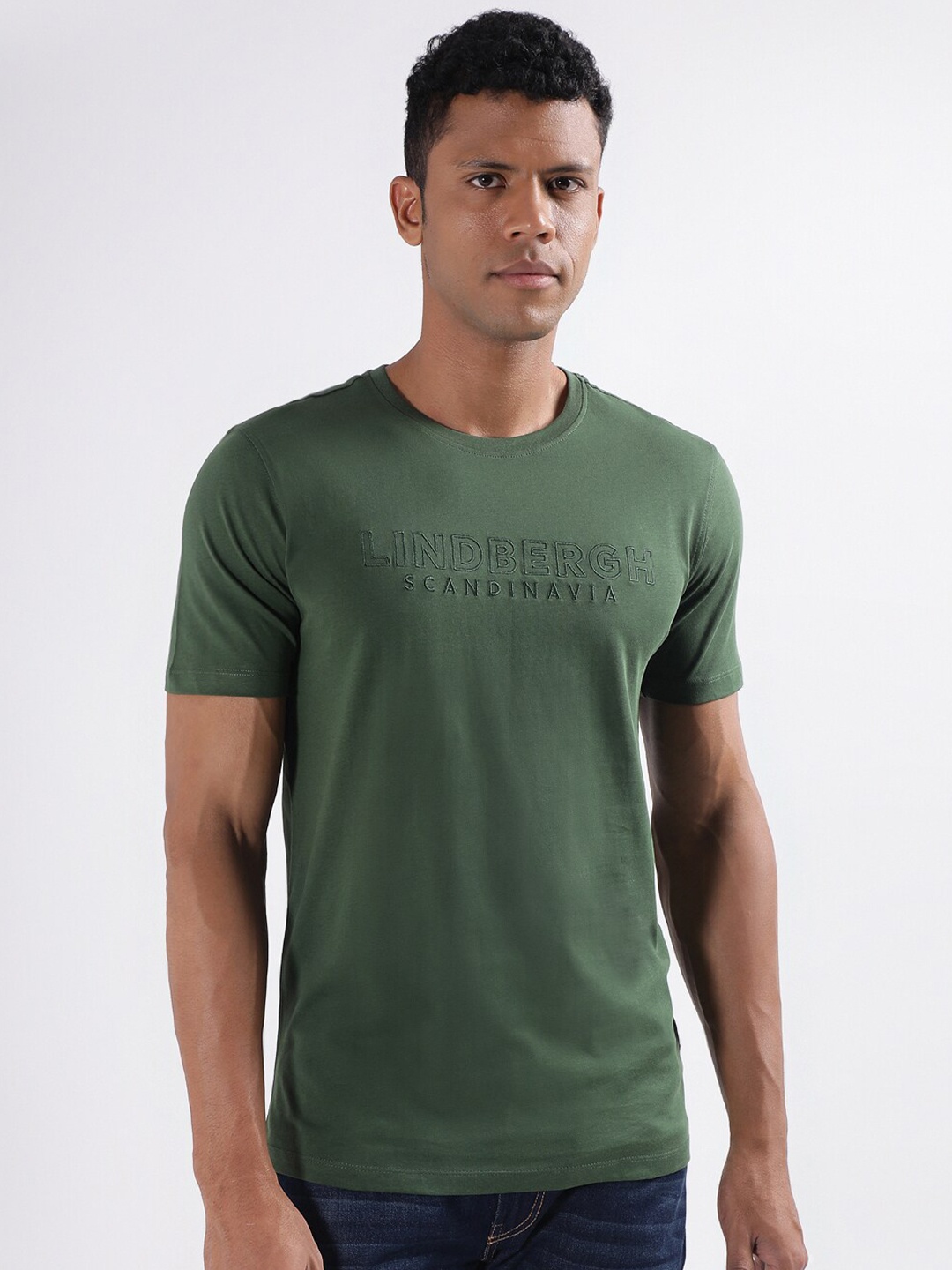 

LINDBERGH Round Neck Cotton T-shirt, Green