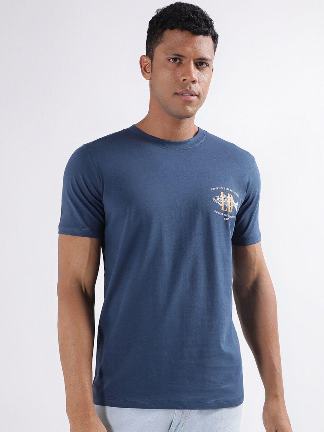 

LINDBERGH Typography Printed Relaxed Fit Round Neck Pure Cotton T-shirt, Blue