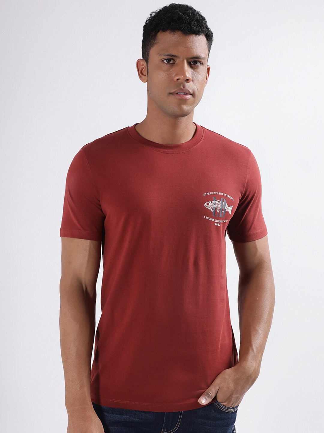 

LINDBERGH Round Neck Cotton T-shirt, Maroon