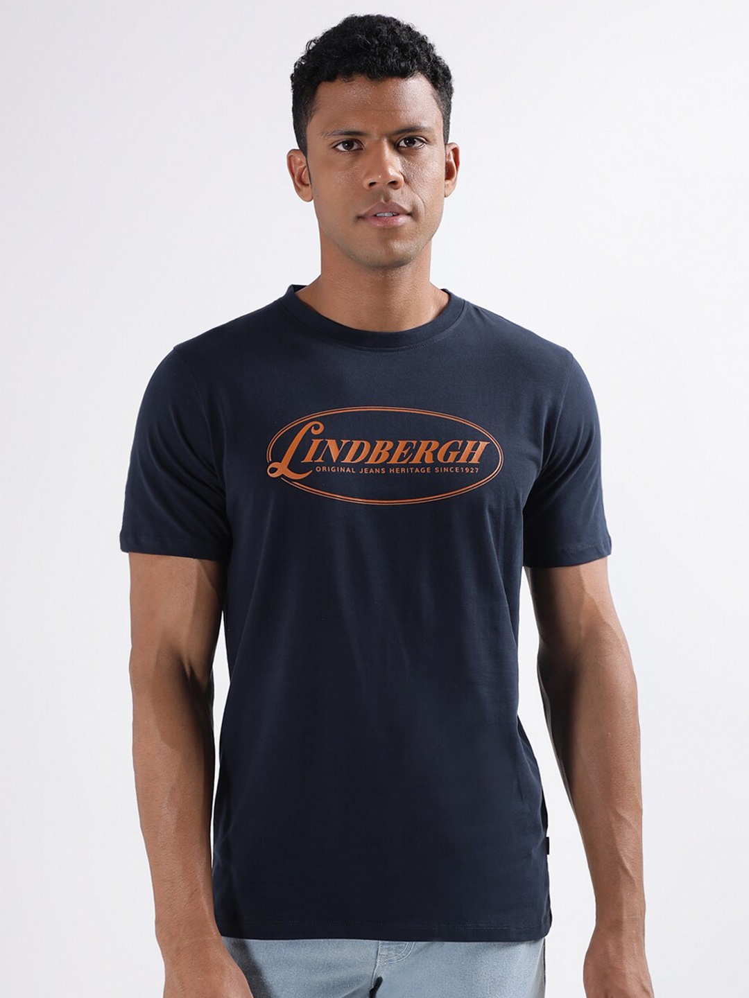 LINDBERGH Brand Logo Printed Relaxed Fit T-shirt, Navy blue