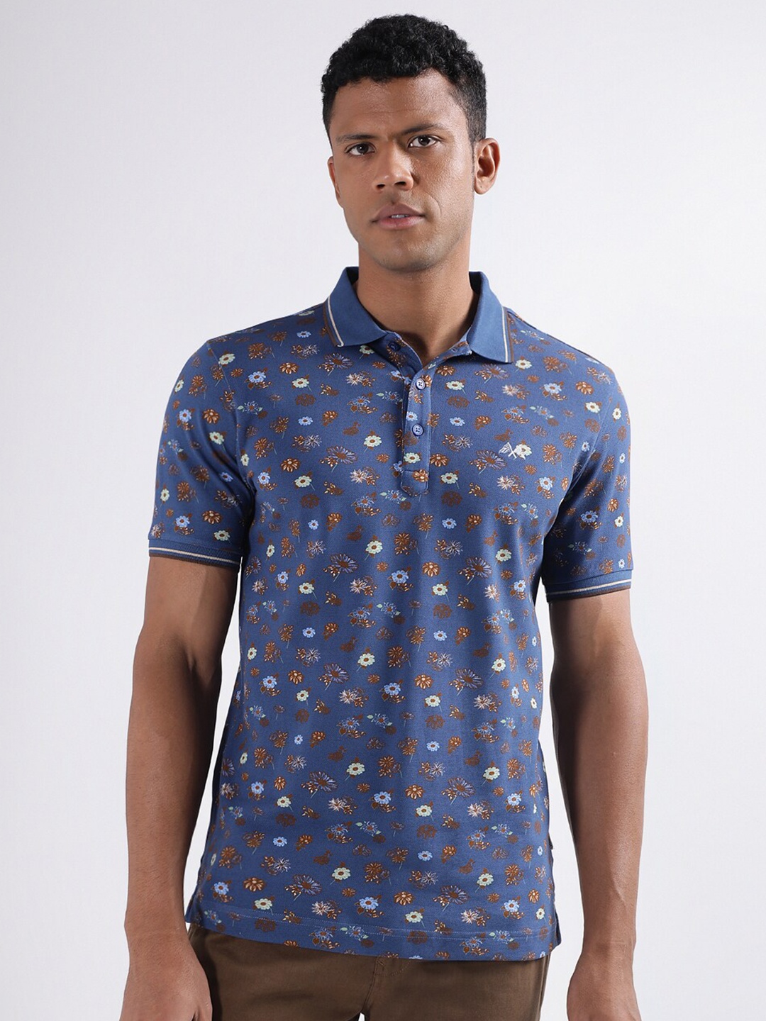 

LINDBERGH Floral Printed Polo Collar T-shirt, Blue