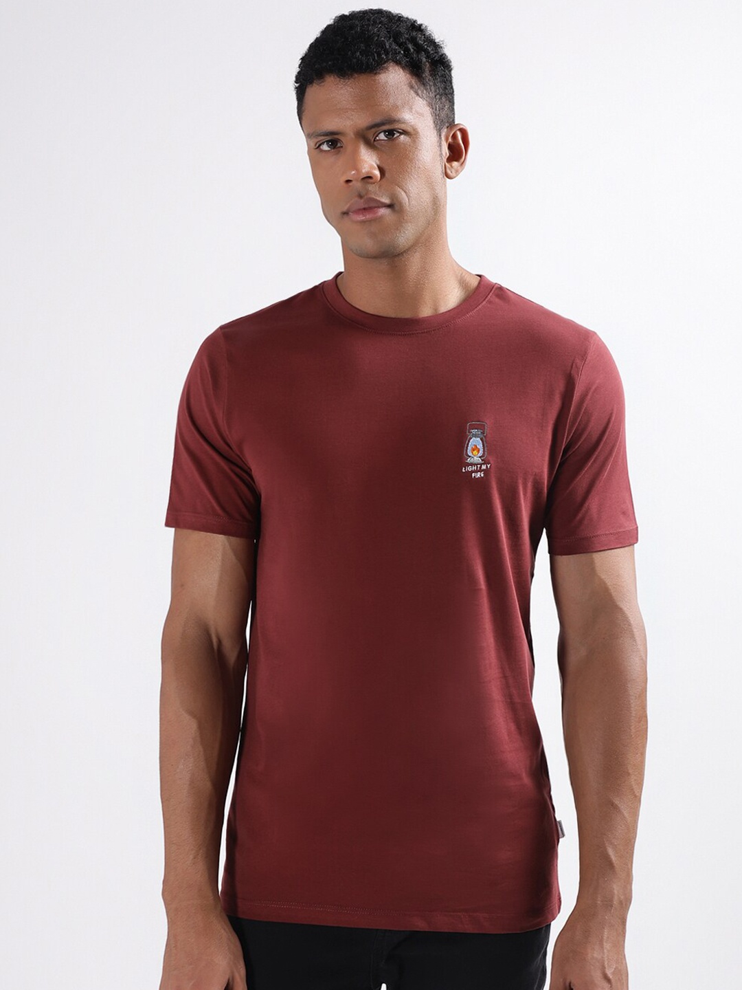 

LINDBERGH Round Neck Relaxed Fit Pure Cotton T-shirt, Burgundy