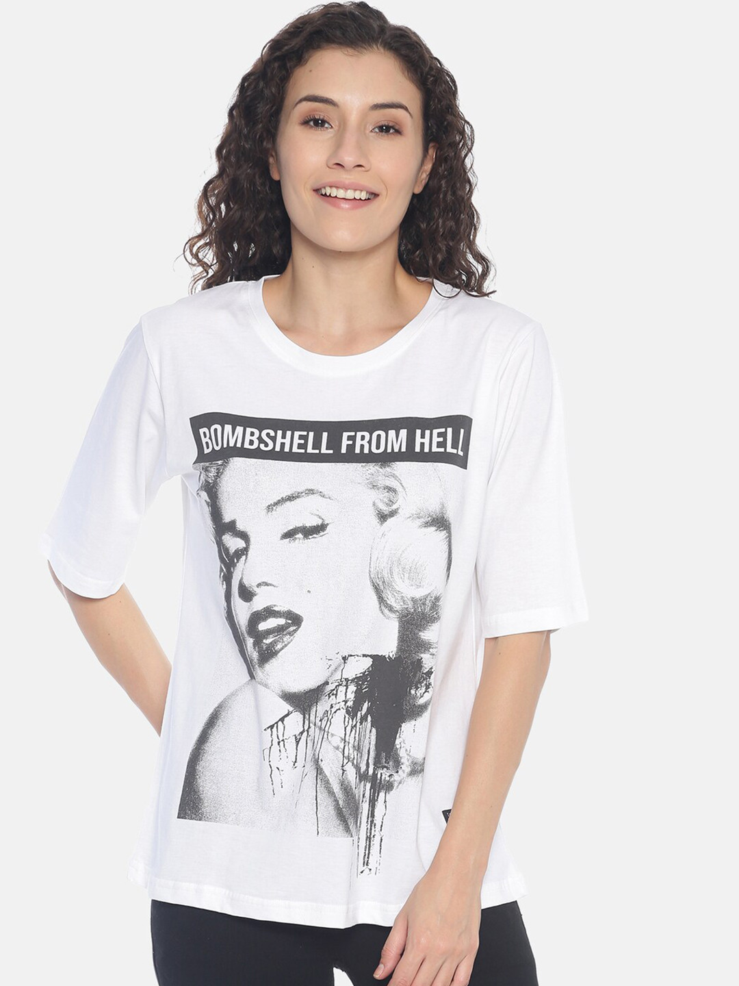 

KULTPRIT Graphic Printed Slim Fit Pure Cotton Casual T-shirt, White