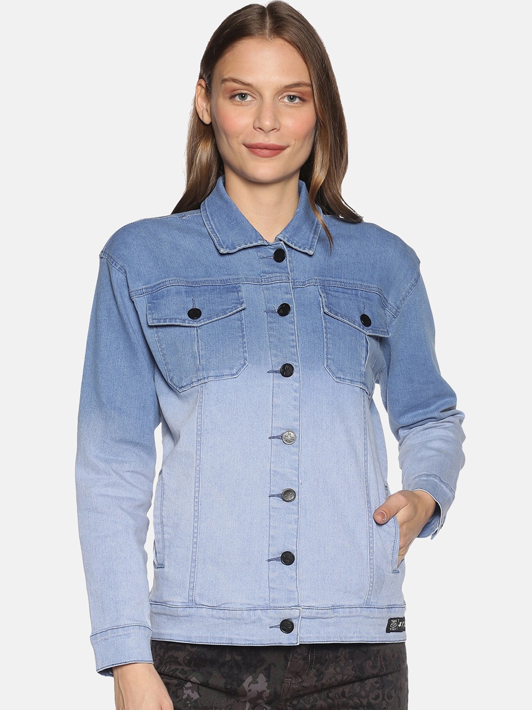 

KULTPRIT Washed Lightweight Crop Denim Jacket, Blue
