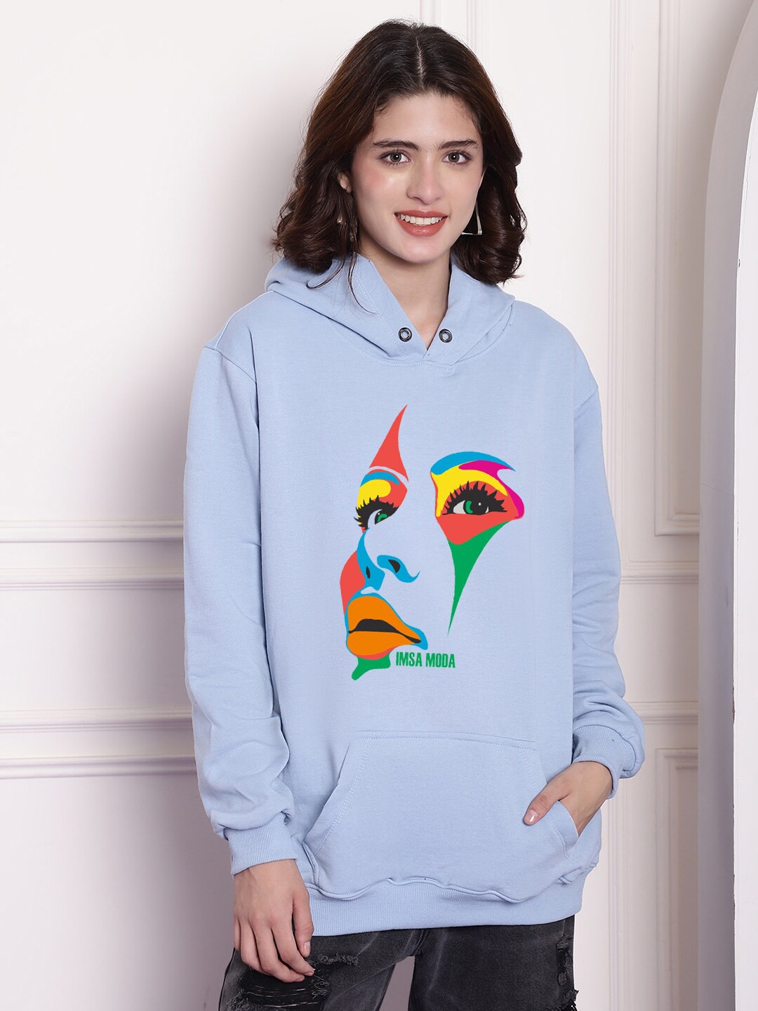 

Imsa Moda Graphic Printed Hooded Sweatshirt, Blue