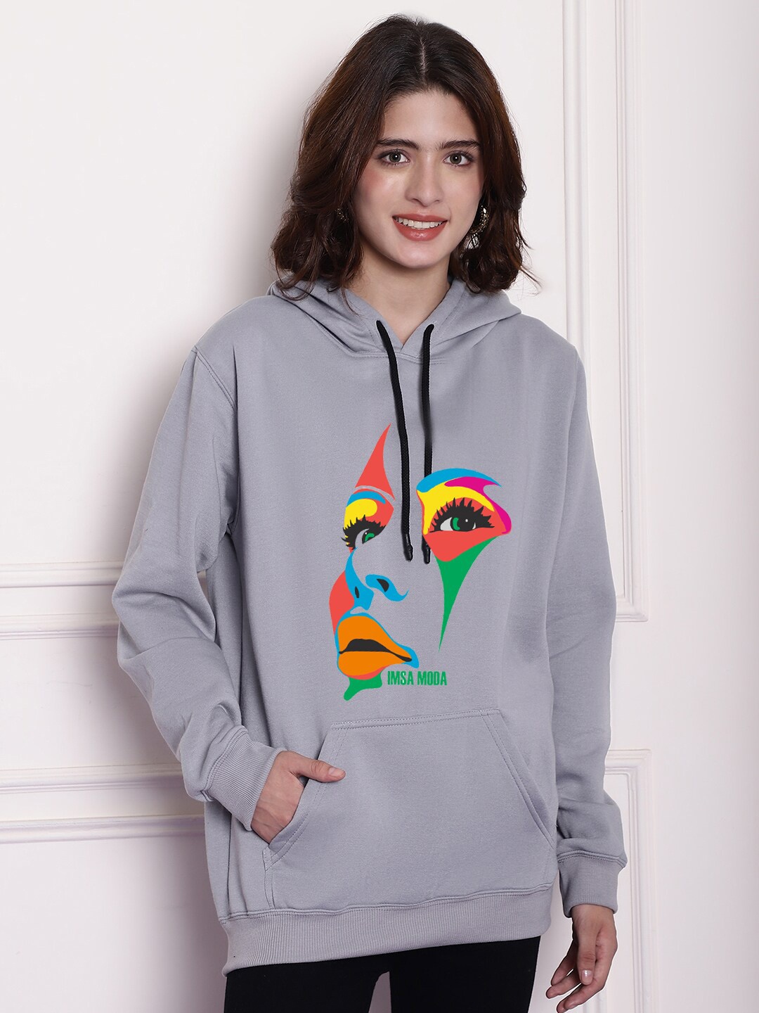 

Imsa Moda Graphic Printed Hooded Fleece Sweatshirt, Grey