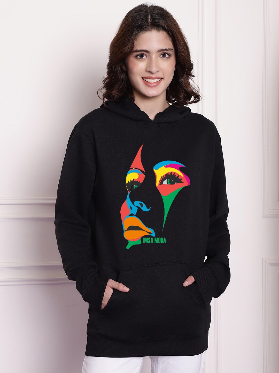 

Imsa Moda Graphic Printed Hooded Fleece Sweatshirt, Black