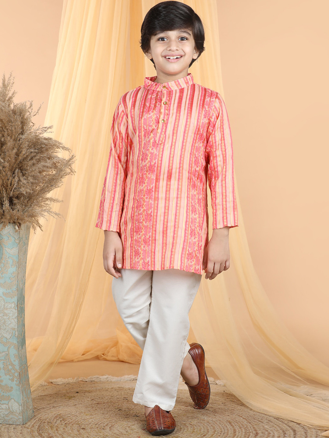 

Cutiekins Boys Ethnic Motifs Printed Mandarin Collar Regular Kurta With Pyjamas, Peach