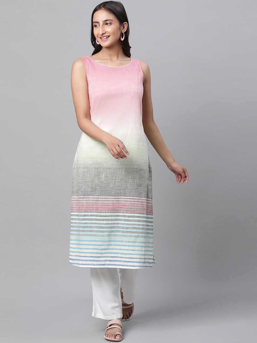 

AURELIA Dyed Straight Regular Pure Cotton Kurta, Pink