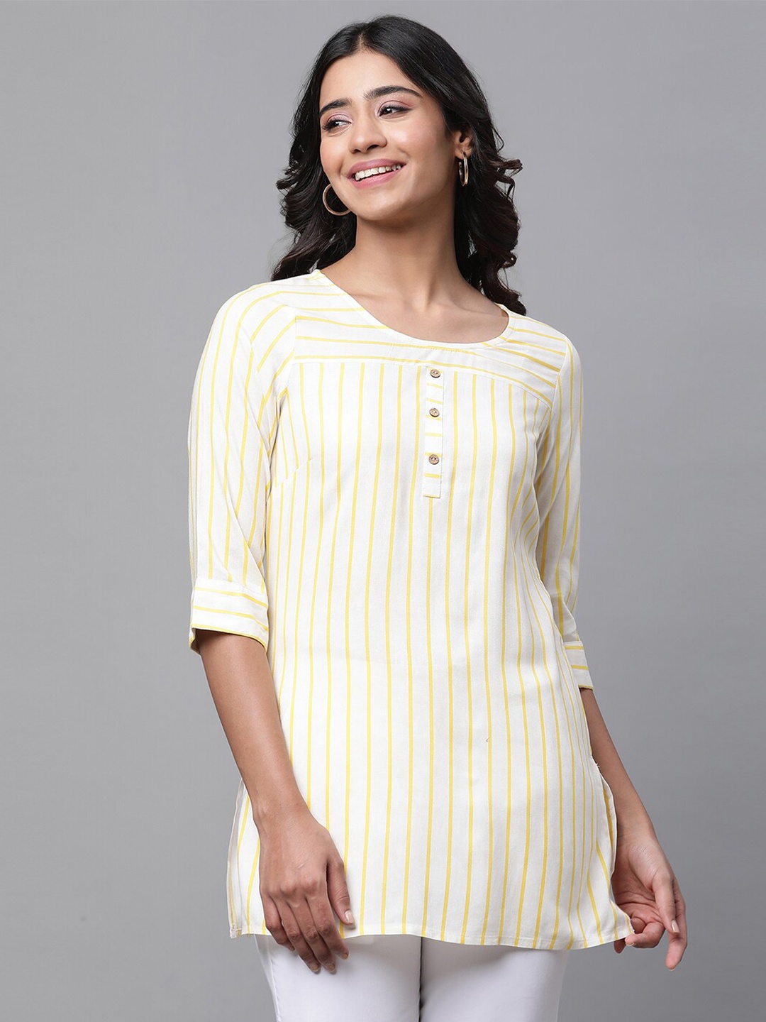 

AURELIA Striped Straight Kurti, Off white