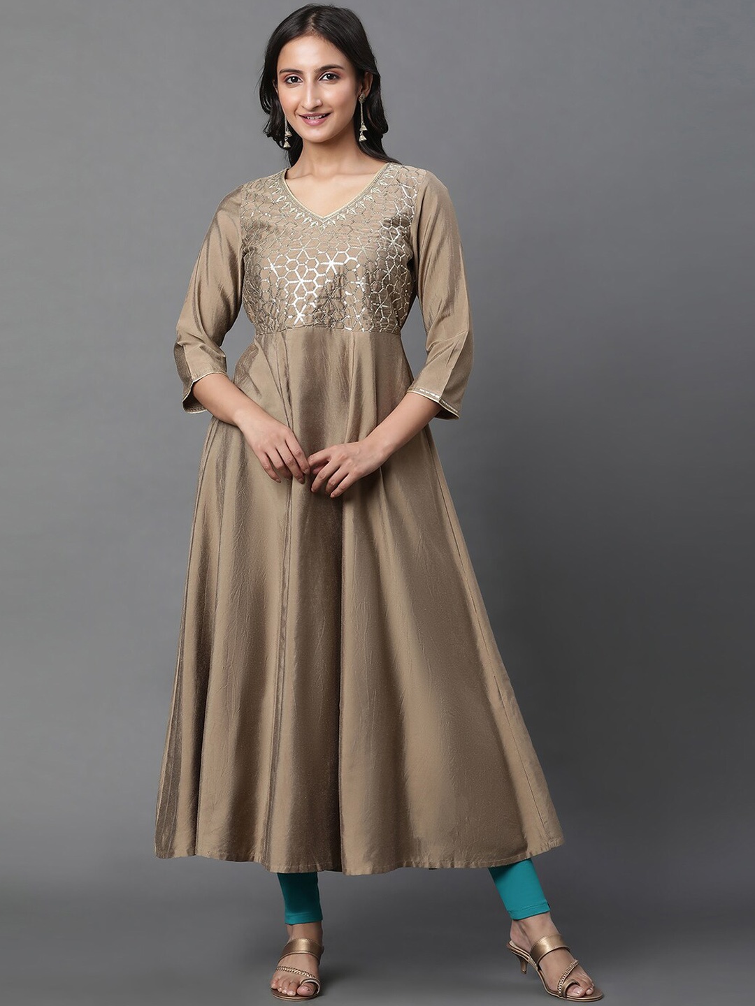 

AURELIA Sequins Embellished Anarkali Kurta, Brown