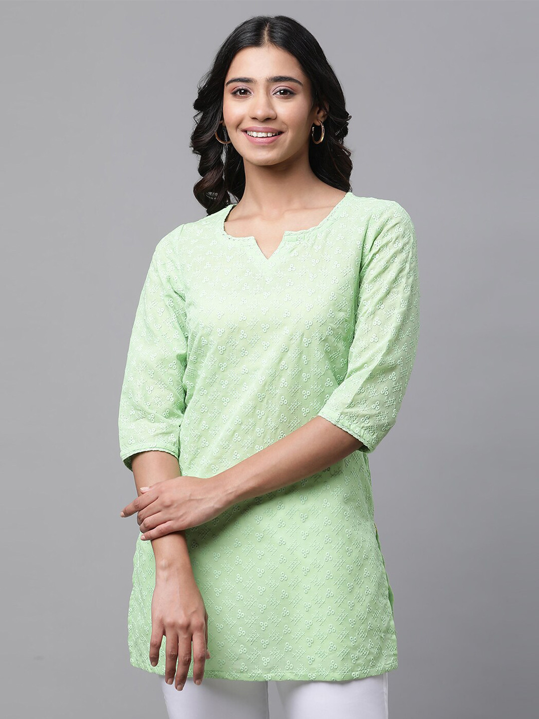 

AURELIA Ethnic Motifs Embroidered Kurti, Green