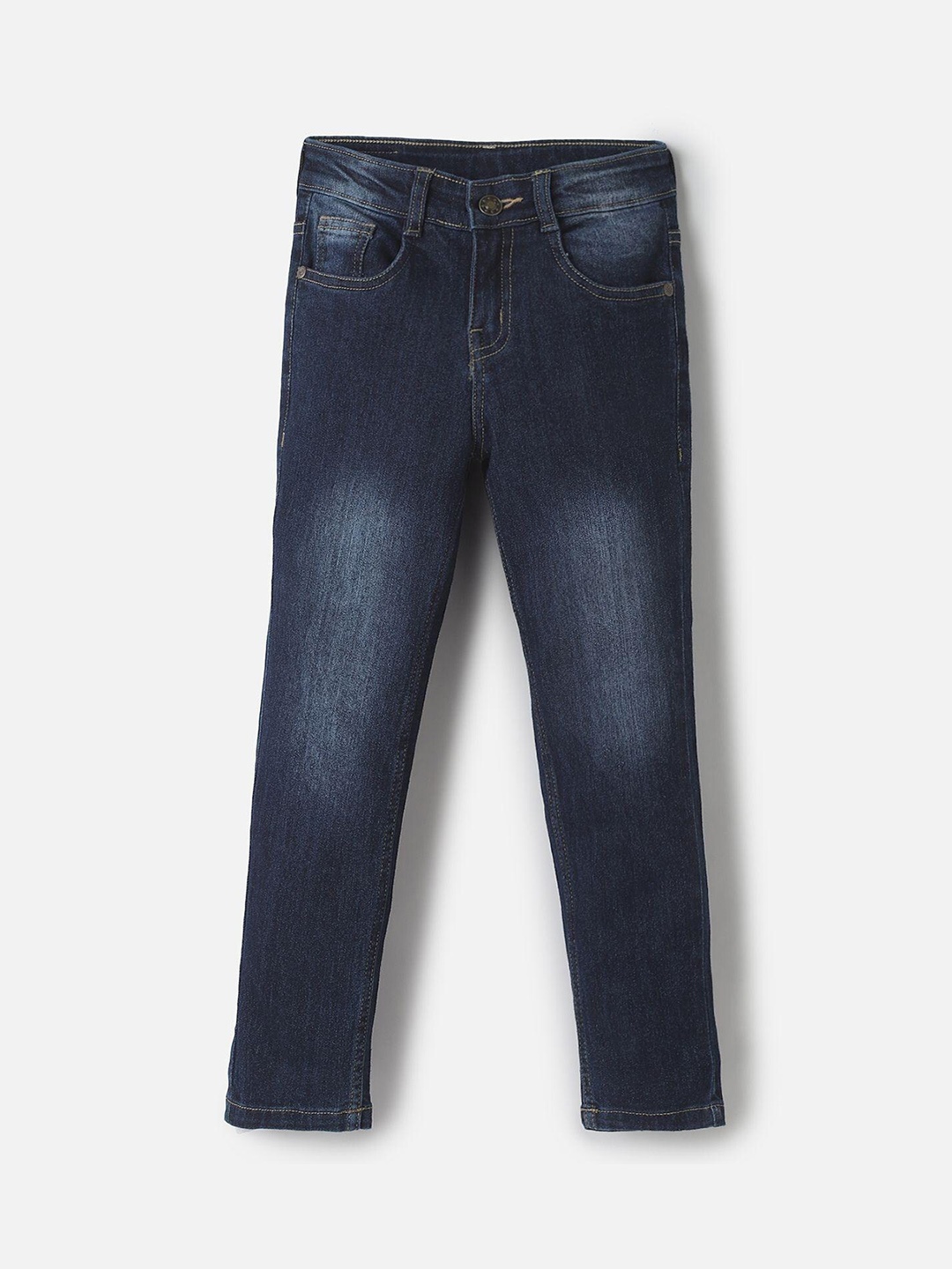 

UrbanMark Boys Slim Fit Mid-Rise Light Fade Stretchable Clean Look Jeans, Navy blue