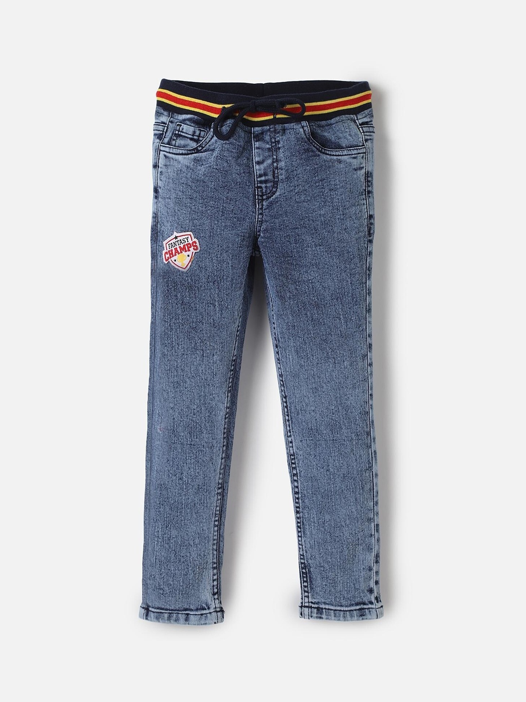 

UrbanMark Boys Blue Slim Fit Highly Distressed Heavy Fade Jeans