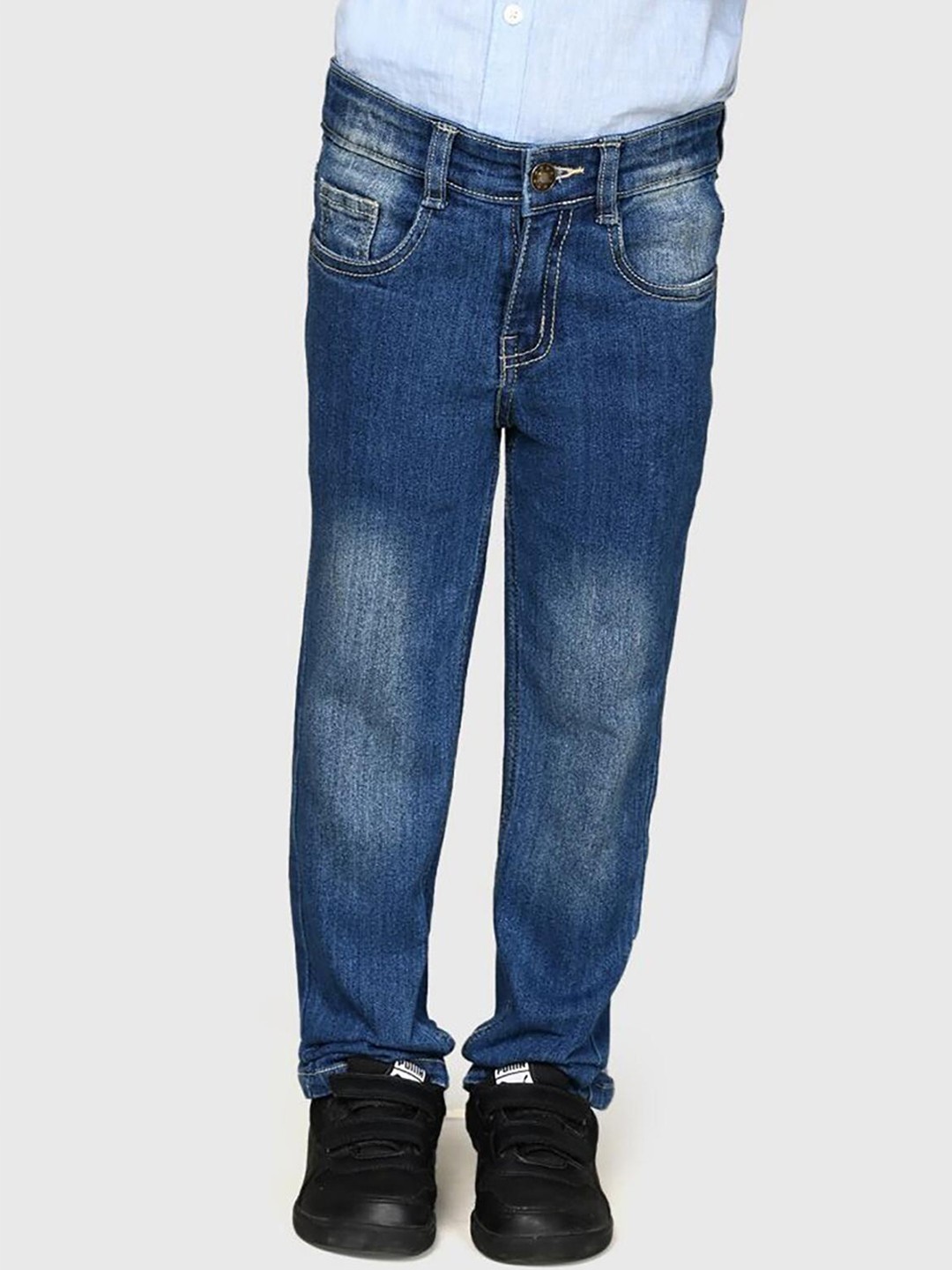 

UrbanMark Boys Slim Fit Heavy Fade Clean Look Stretchable Jeans, Blue