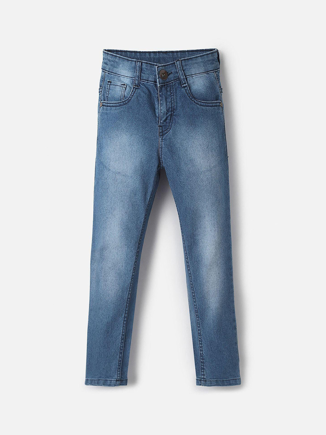 

UrbanMark Boys Slim Fit Mid-Rise Heavy Fade Stretchable Jeans, Blue