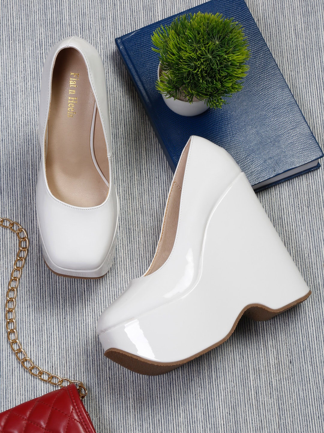 

Flat n Heels Square Toe Wedge Pumps, White