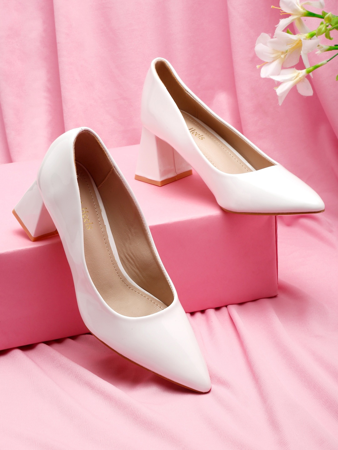 

Flat n Heels Pointed Toe Work Block Pumps, White