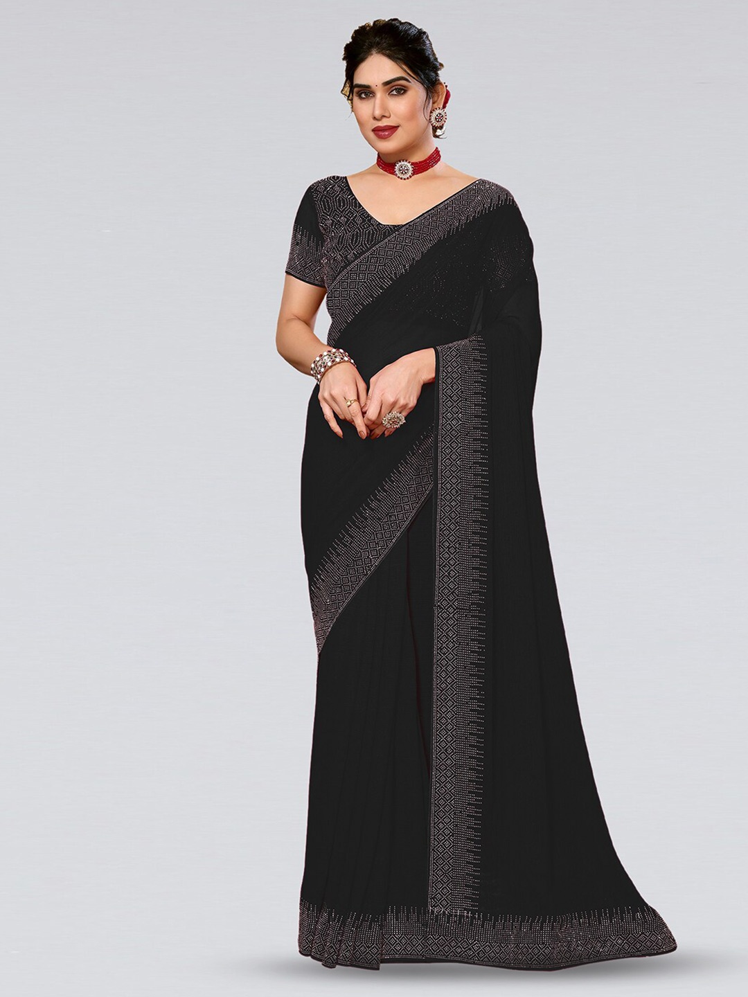 

Mitera Sequinned Saree, Black