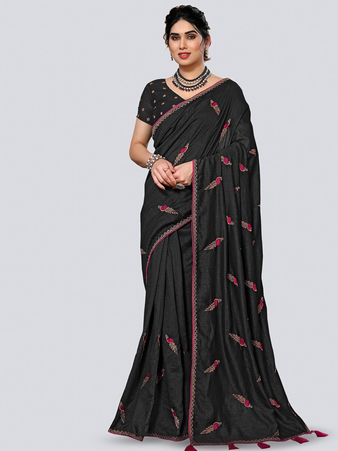 

Mitera Black & Pink Embellished Saree