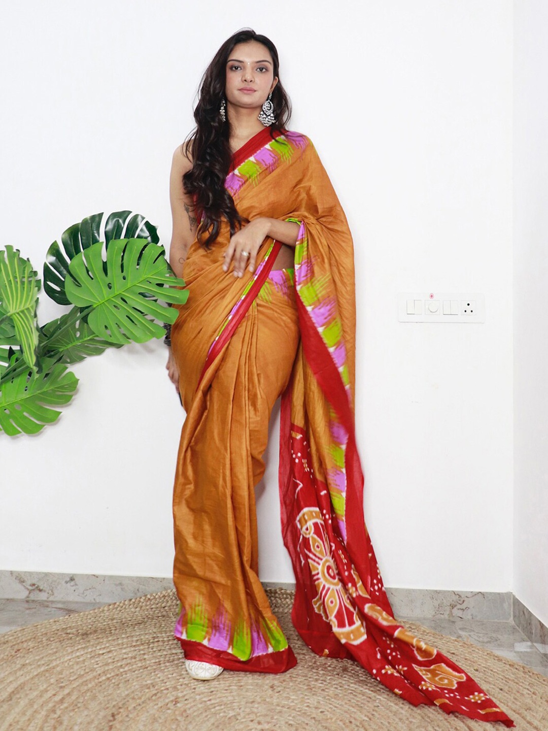 

Mitera Ethnic Motifs Printed Border Saree, Mustard