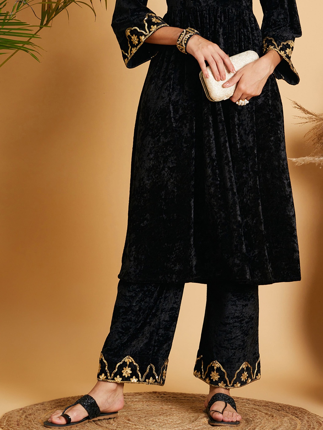 

Shae by SASSAFRAS Women Embroidered Straight Fit Palazzos, Black