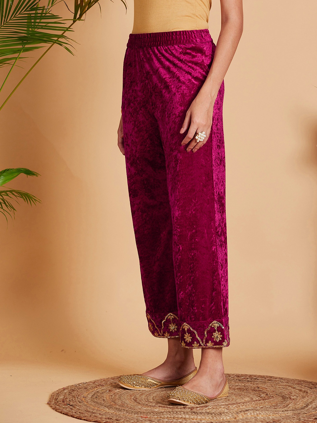 

Shae by SASSAFRAS Women Embroidered Printed Straight Fit Palazzos, Fuchsia