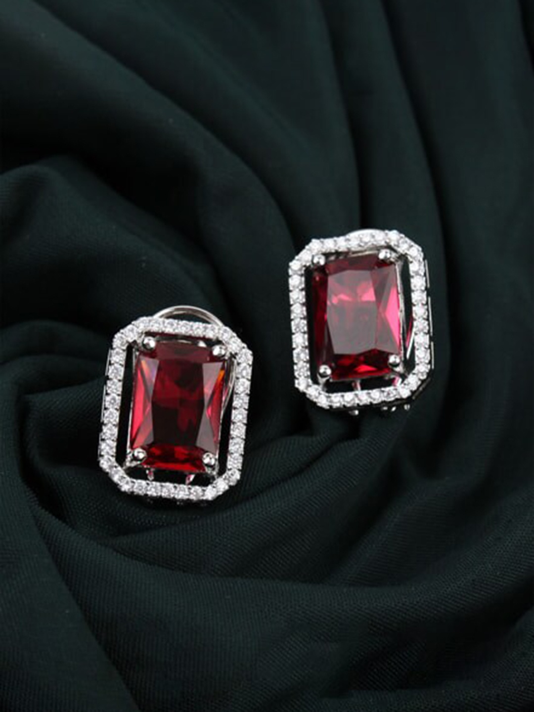 

Mirana Rhodium-Plated Contemporary Studs Earrings, Red