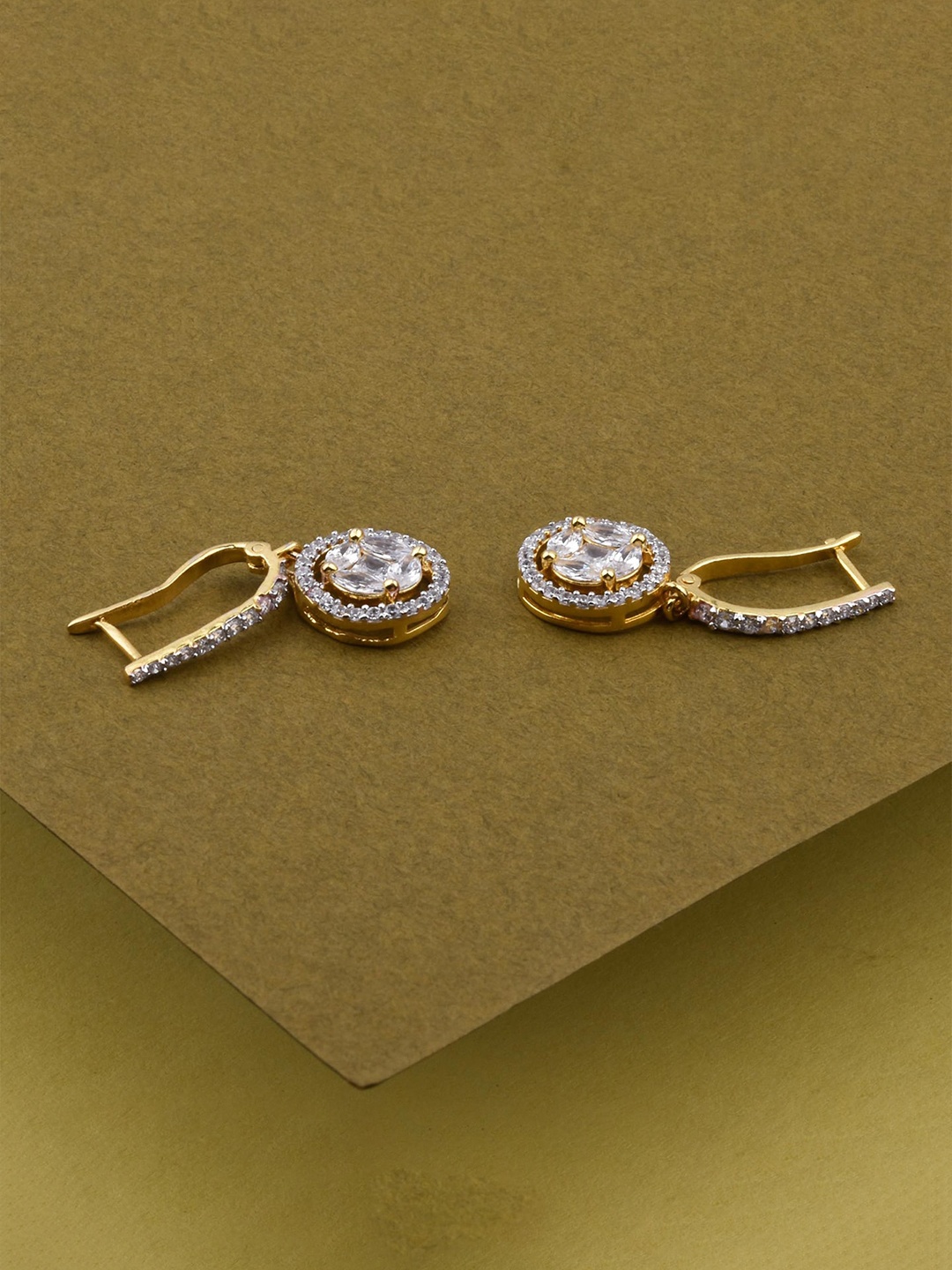 

Mirana Gold Plated Contemporary American Diamond Studded Drop Earrings