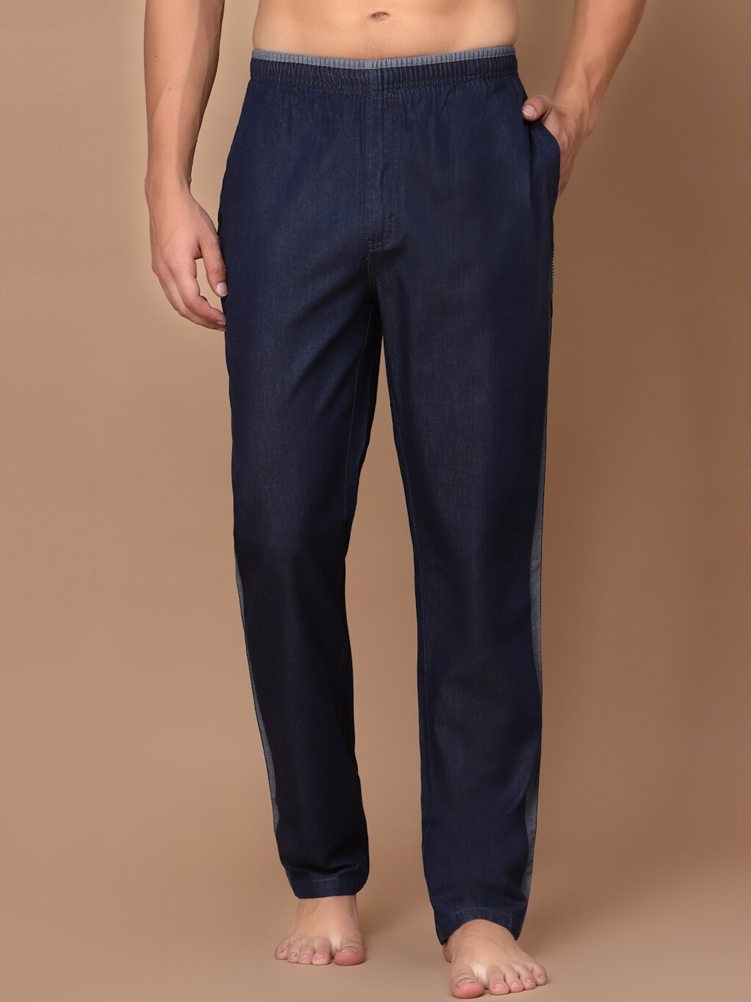 

SAPPER Mid-Rise Pure Cotton Lounge Pants, Navy blue