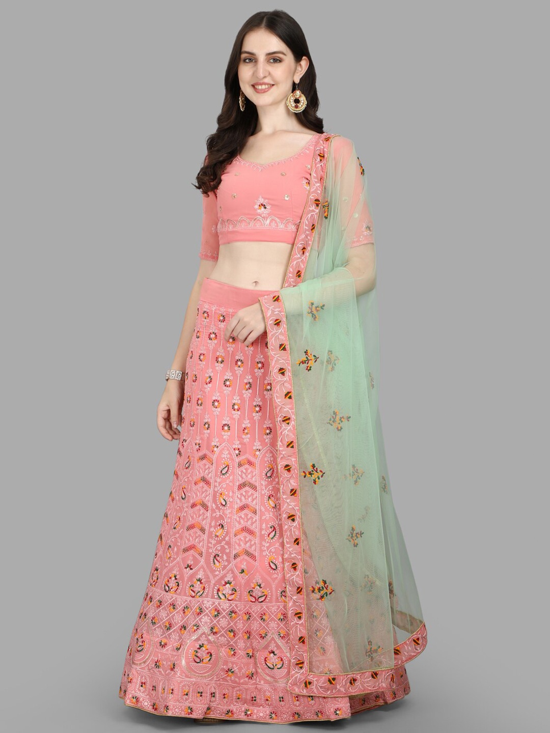 

PMD Fashion Embroidered Ready to Wear Lehenga & Blouse Dupatta, Pink