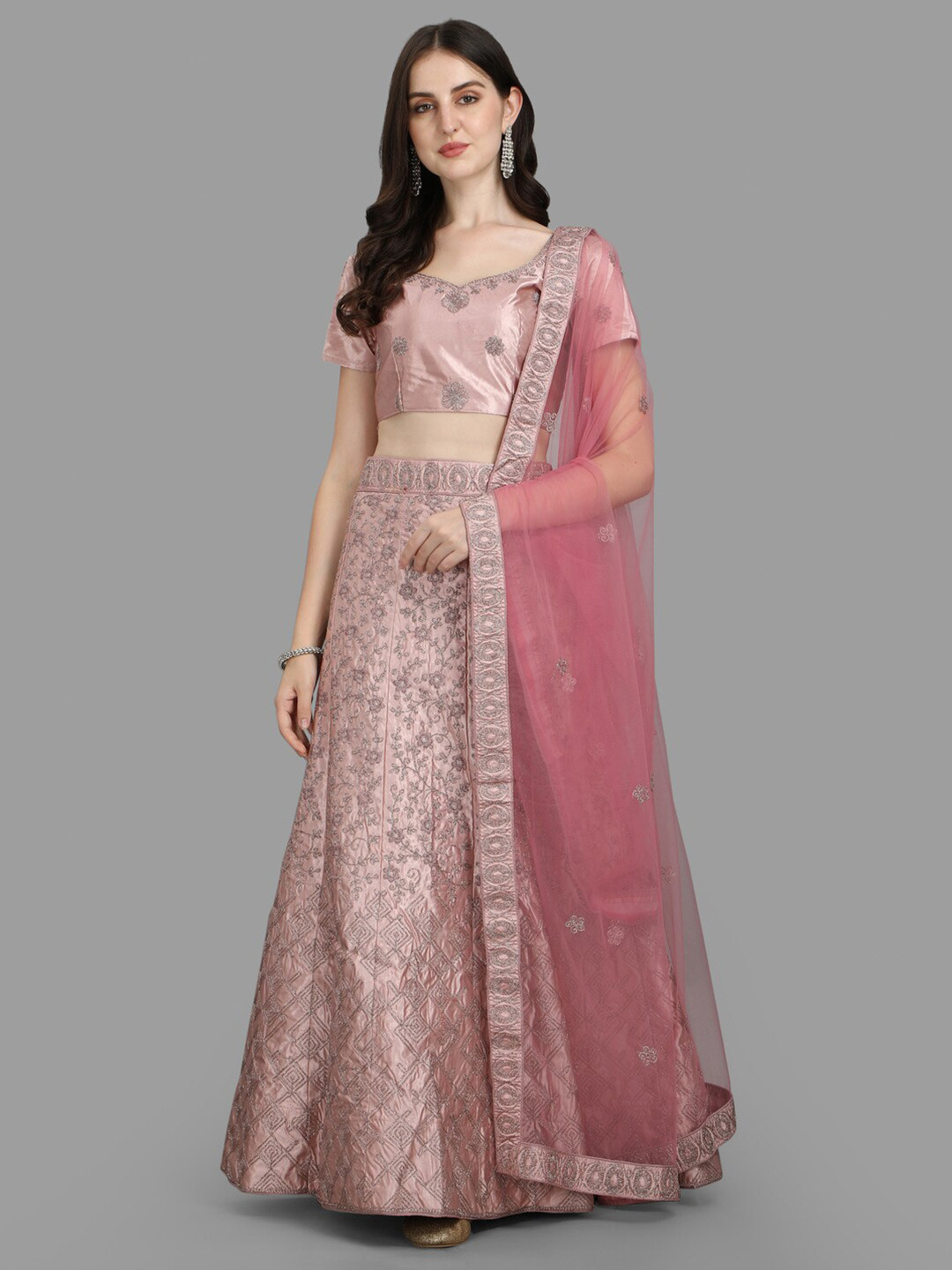 

PMD Fashion Embroidered Thread Work Ready To Wear Lehenga & Blouse With Dupatta, Pink