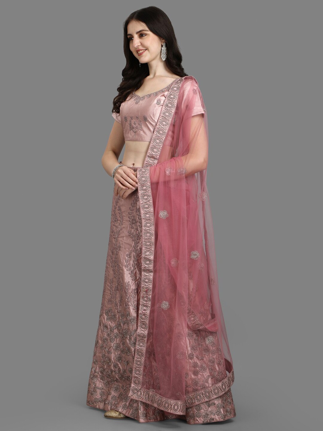 

PMD Fashion Embroidered Thread Work Ready To Wear Lehenga & Blouse With Dupatta, Pink