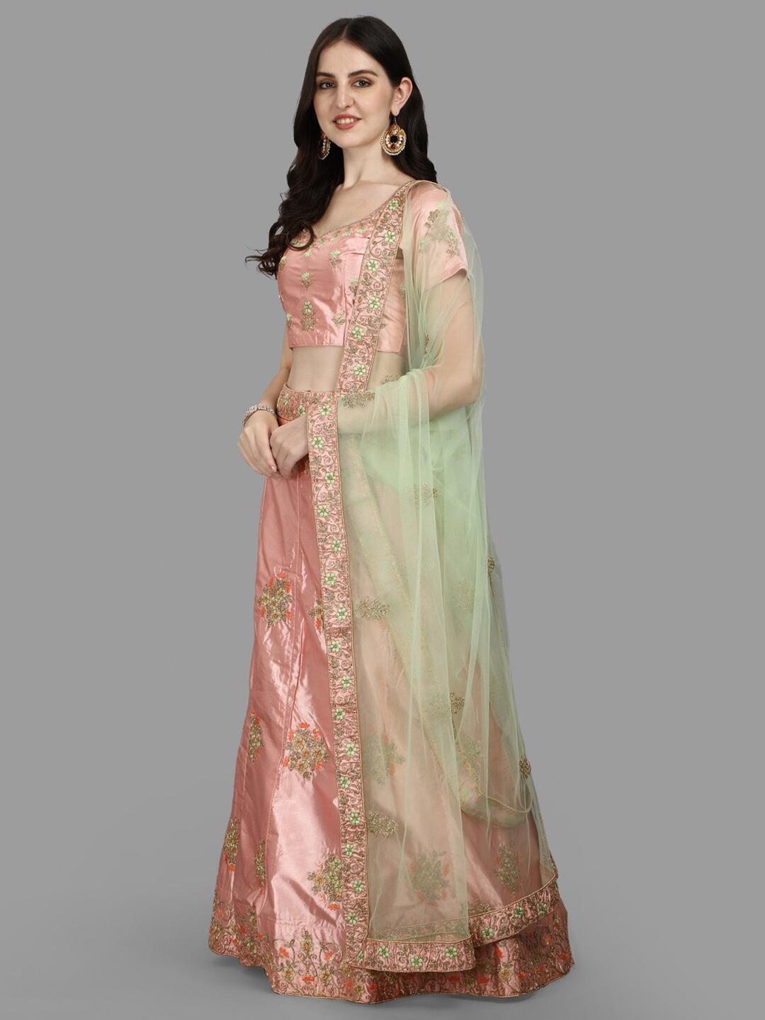 

PMD Fashion Embroidered Ready to Wear Lehenga & Blouse With Dupatta, Peach
