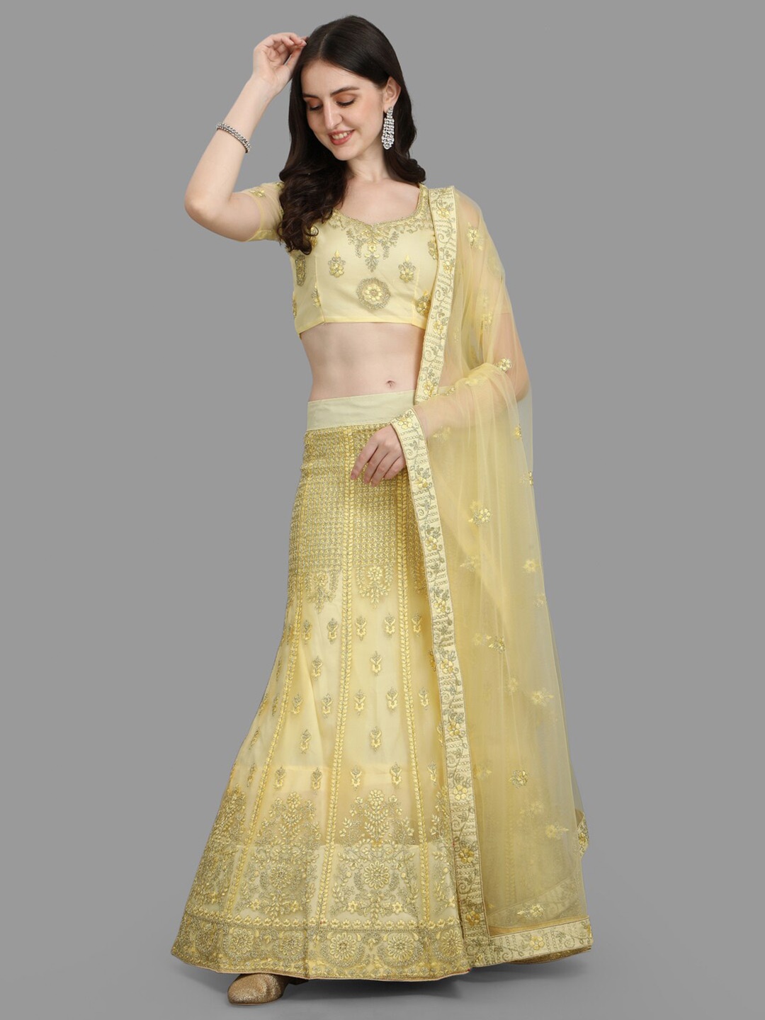 

PMD Fashion Embroidered Ready to Wear Lehenga & Blouse Dupatta, Yellow