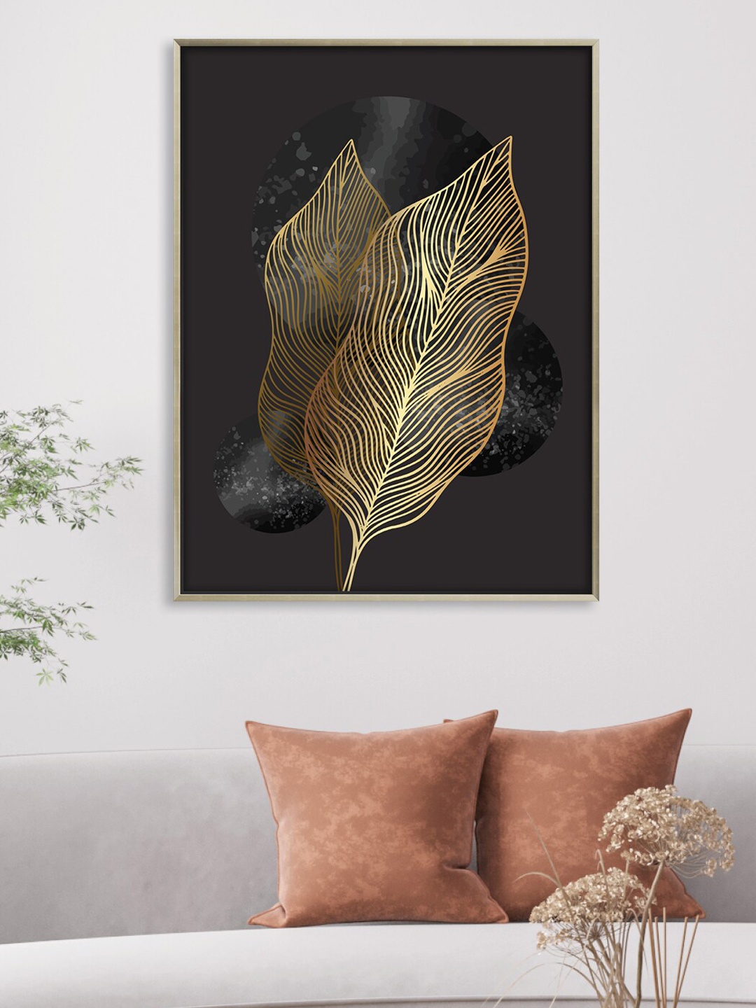 

RANDOM Black & Yellow Leaf Printed Canvas Framed Wall Art