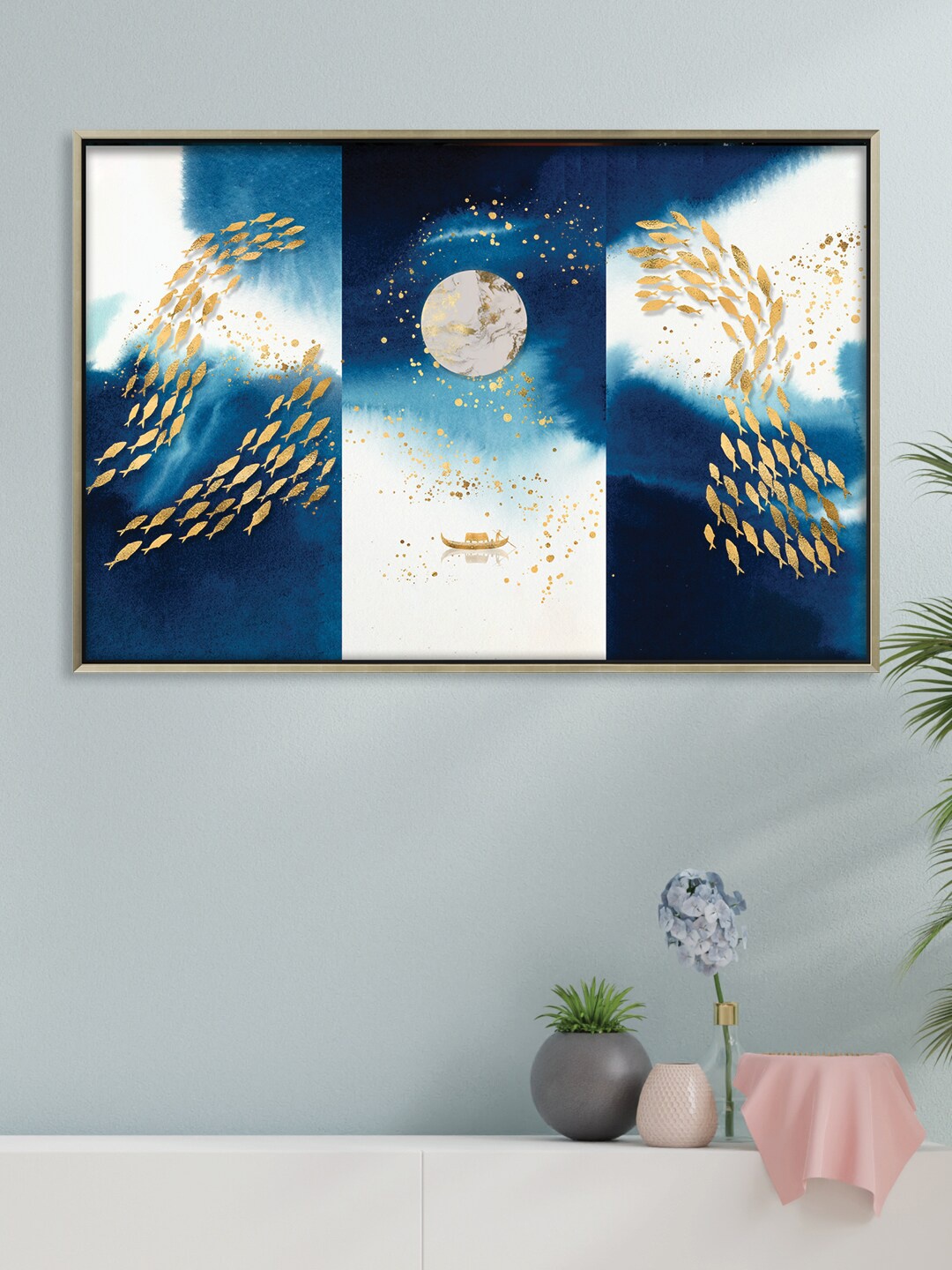 

RANDOM Blue & White Printed Canvas Framed Wall Art