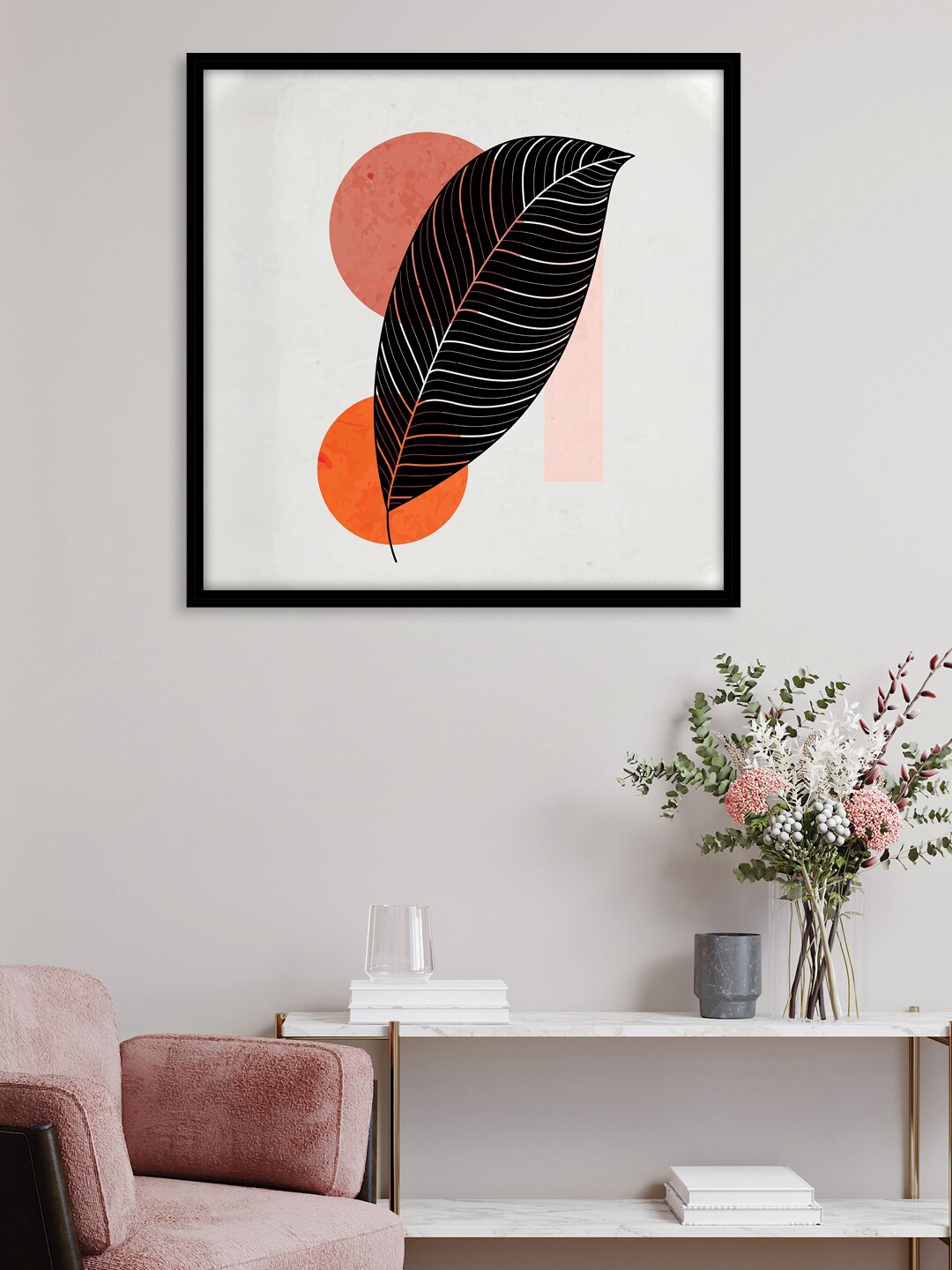 

RANDOM Off White & Black Leaf Printed Canvas Framed Wall Art