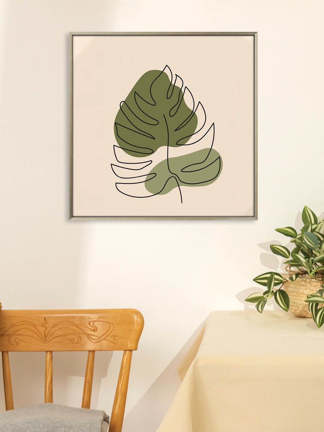 

RANDOM Beige & Green Leaf Printed Canvas Framed Wall Art