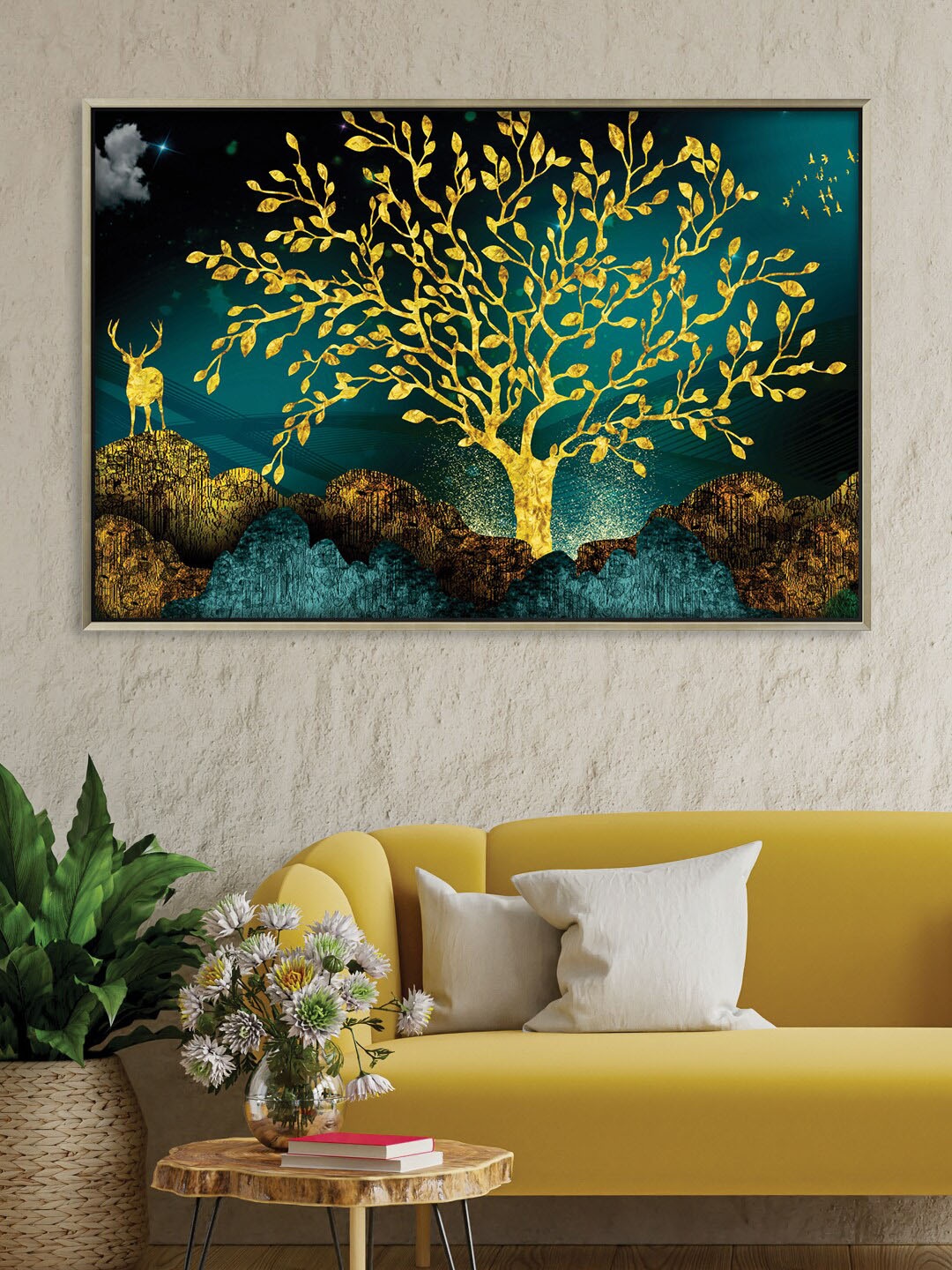 

RANDOM Yellow & Green Tree Printed Canvas Framed Wall Art