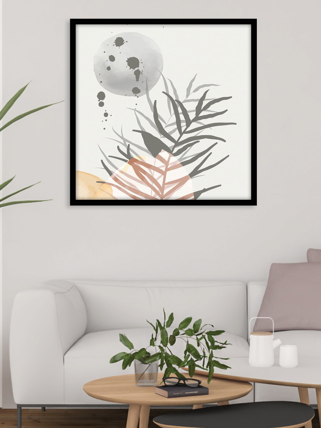 

RANDOM Off White & Grey Leaf Printed Canvas Framed Wall Art