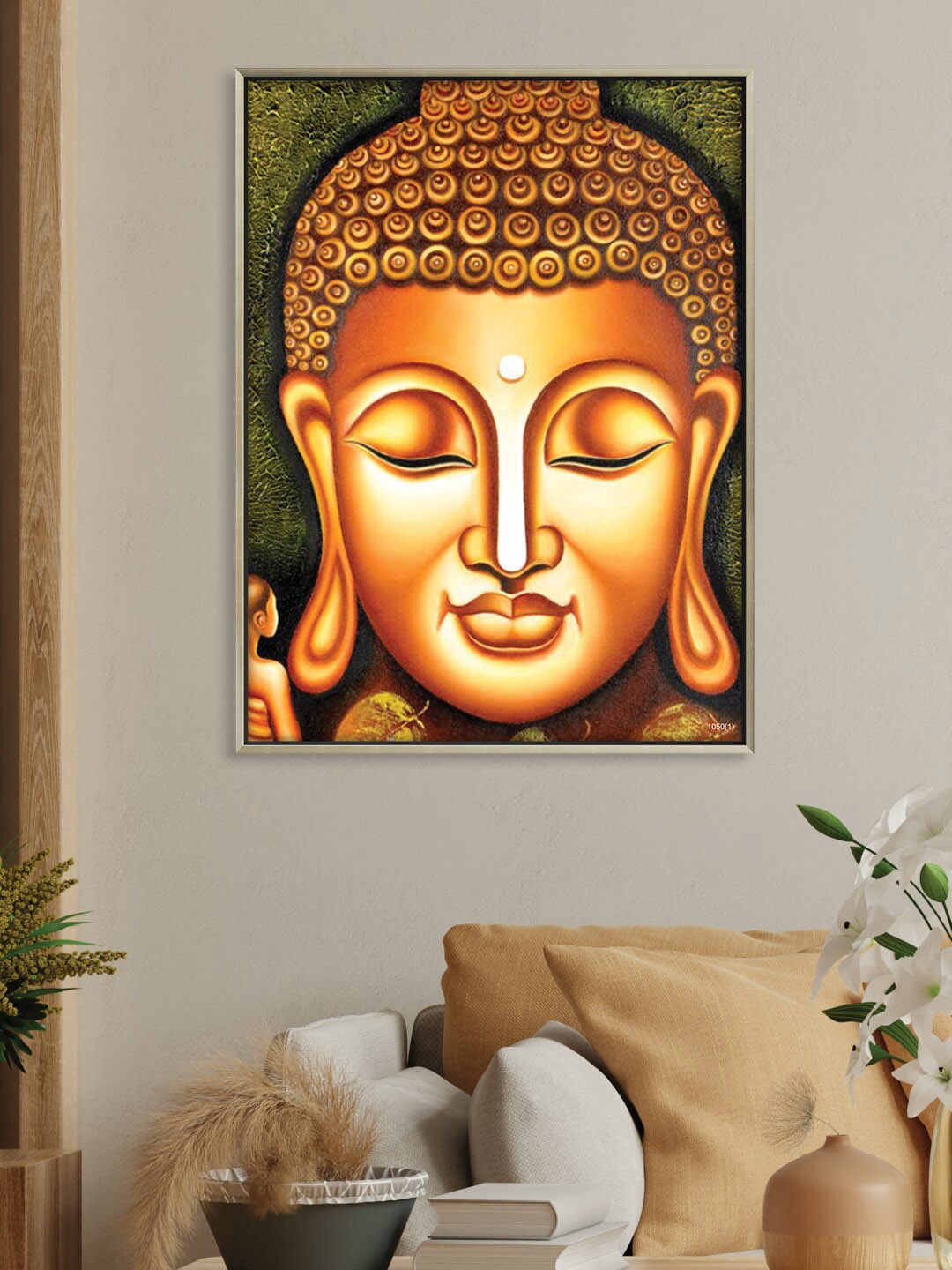 

RANDOM Brown & Green Gautam Buddha Printed Canvas Framed Wall Art