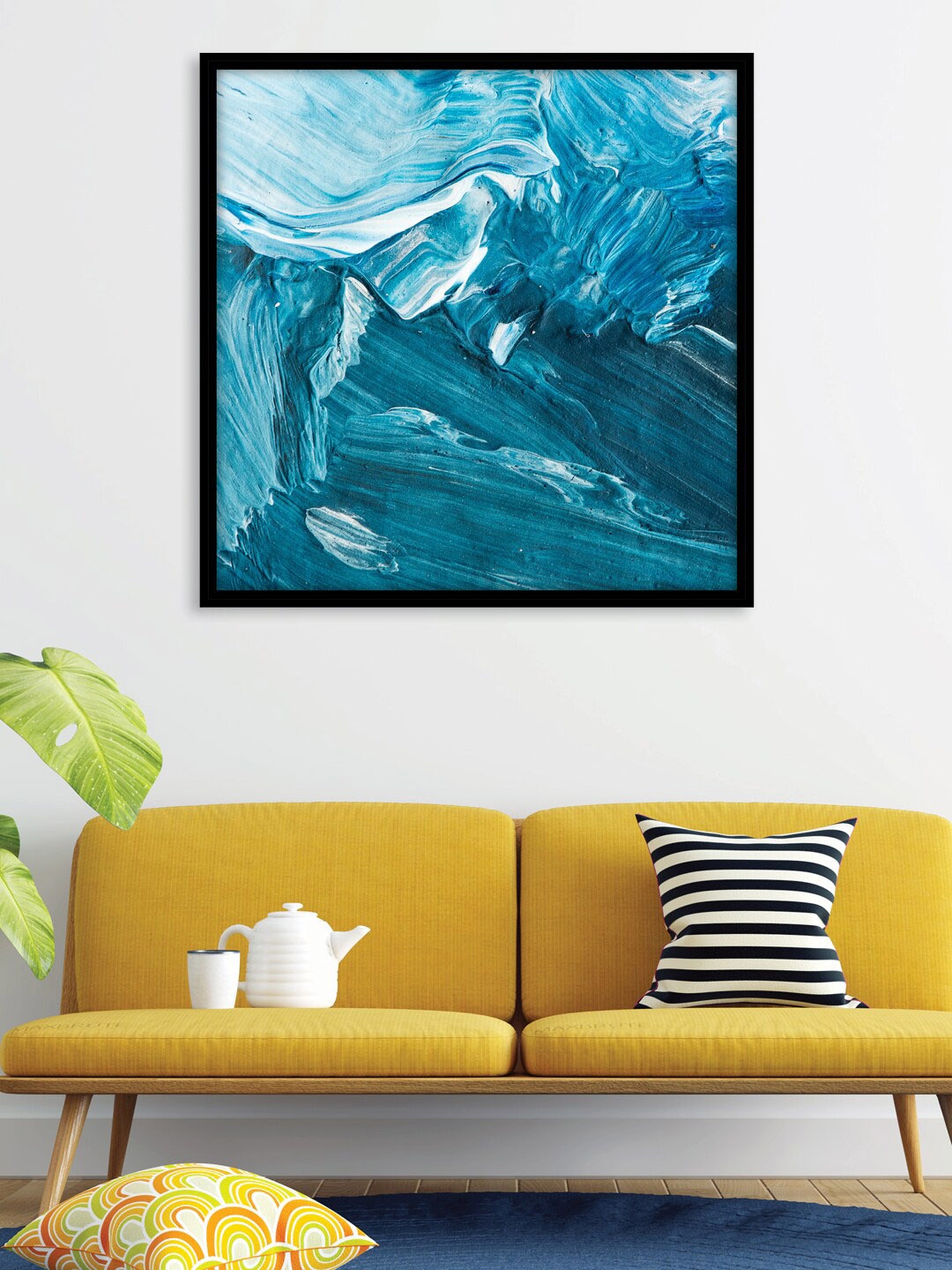 

RANDOM Bleu & White Abstract Printed Canvas Framed Wall Art, Blue