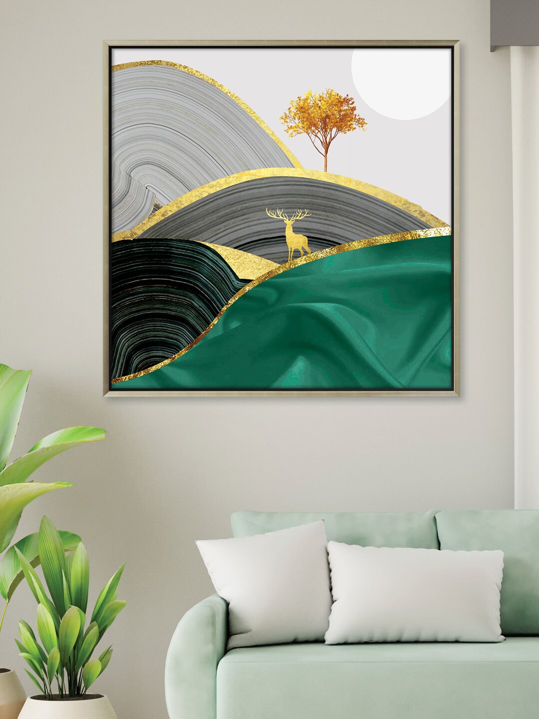 

RANDOM Green & Grey Printed Canvas Framed Wall Art